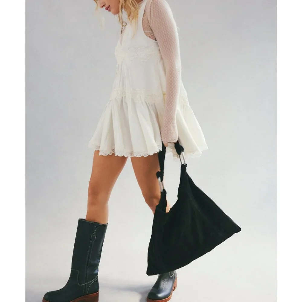 FREE PEOPLE Bobbi Slouch Suede Tote / Black - Picture 2 of 9